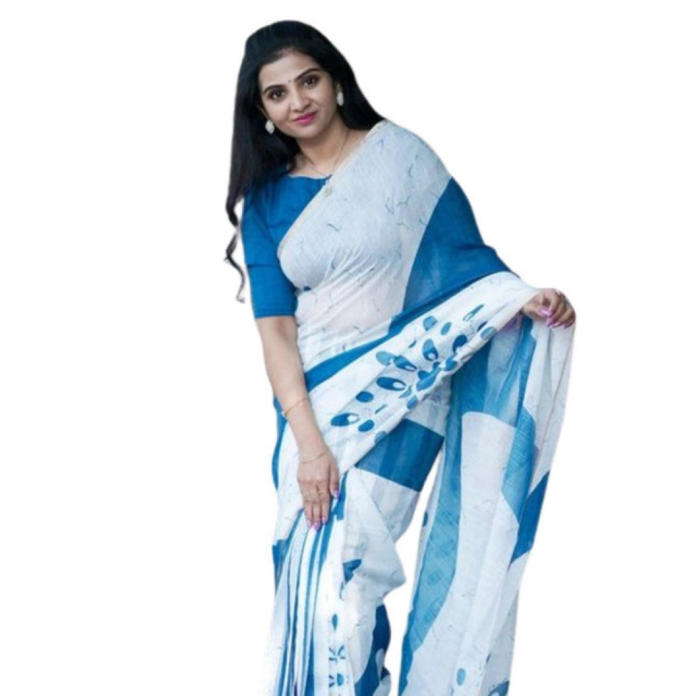 Embellished Women's Linen Printed Saree With Blouse Piece