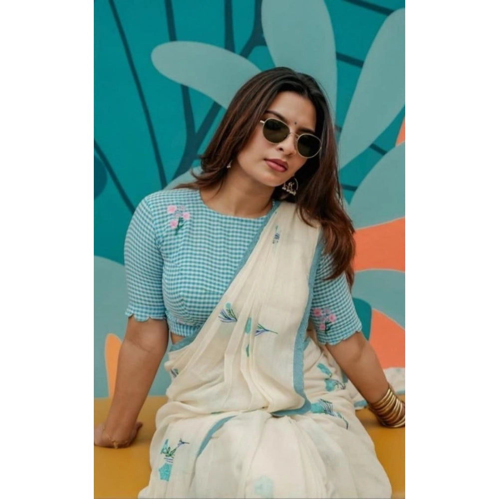 Embellished Women's Linen Printed Saree With Blouse Piece