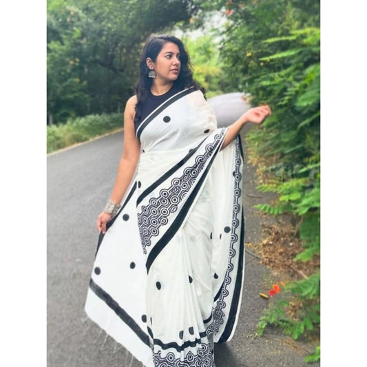 Embellished Women's Linen Printed Saree With Blouse Piece