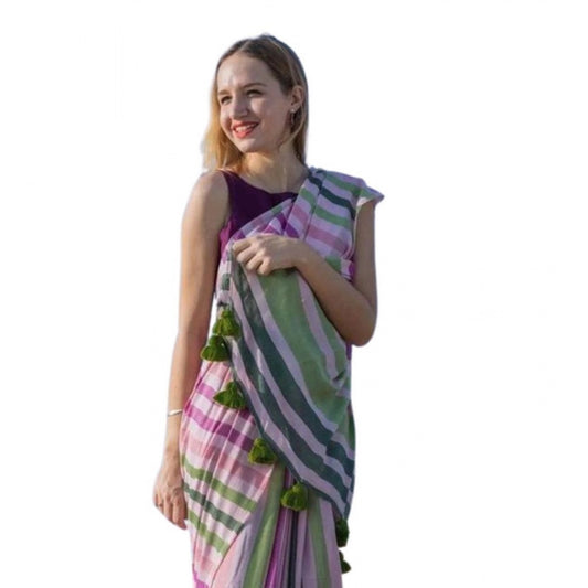 Embellished Women's Linen Printed Saree With Blouse Piece