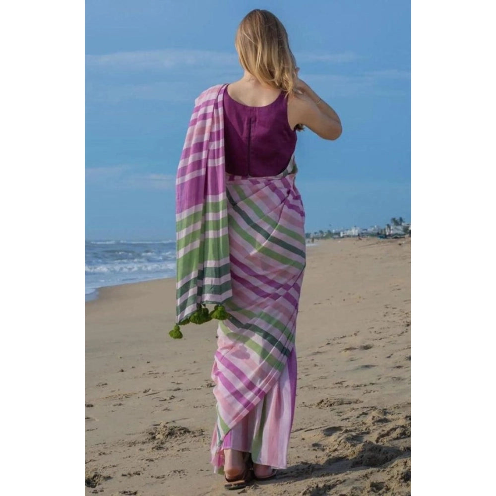 Embellished Women's Linen Printed Saree With Blouse Piece