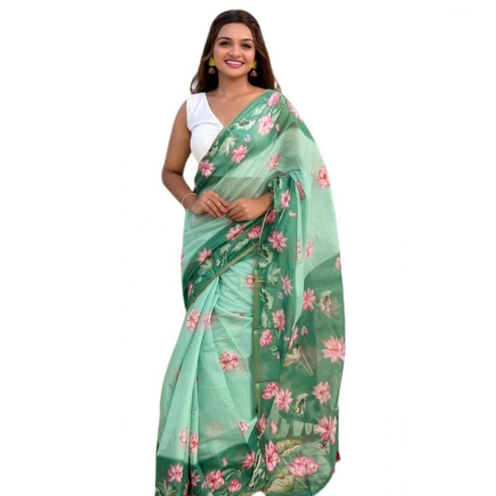 Embellished Women's Linen Printed Saree With Blouse Piece
