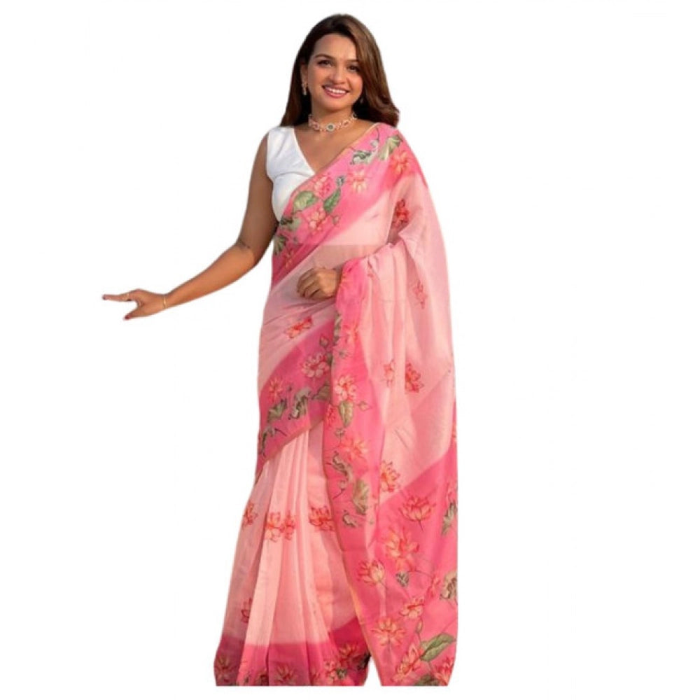 Embellished Women's Linen Printed Saree With Blouse Piece