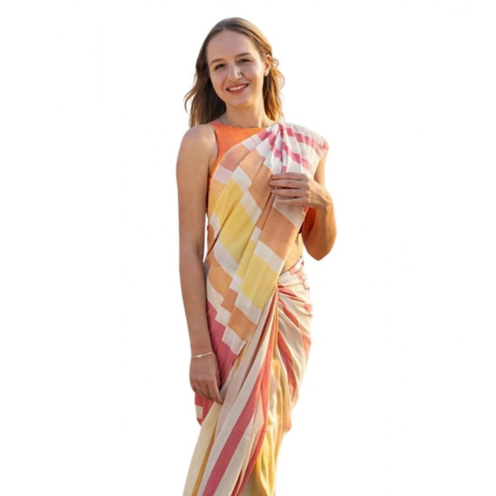Embellished Women's Linen Printed Saree With Blouse Piece
