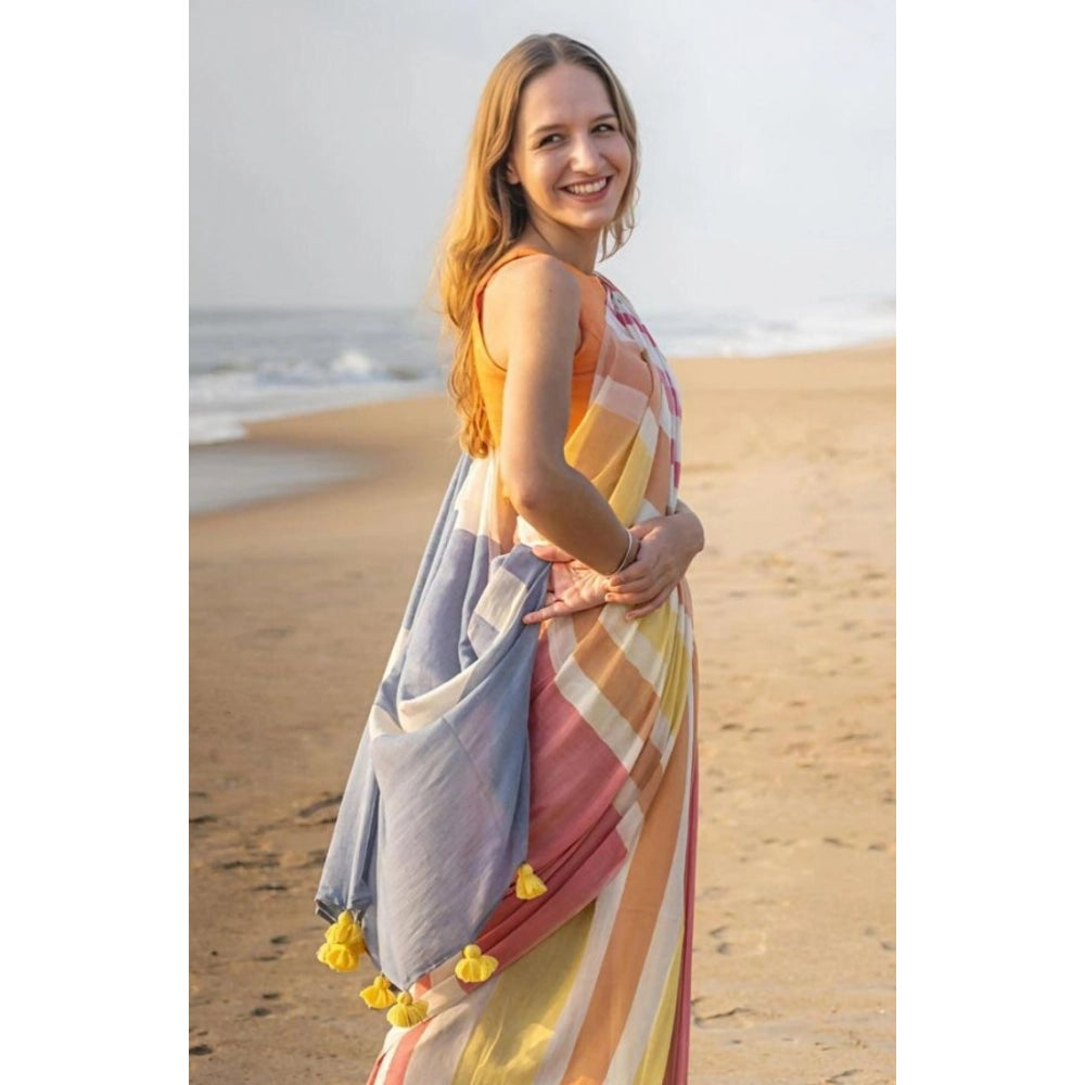 Embellished Women's Linen Printed Saree With Blouse Piece
