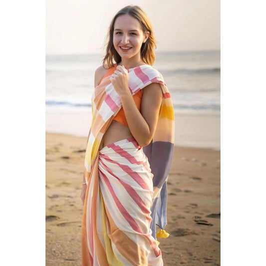 Embellished Women's Linen Printed Saree With Blouse Piece