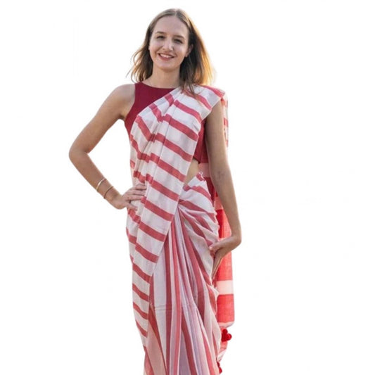 Embellished Women's Linen Printed Saree With Blouse Piece