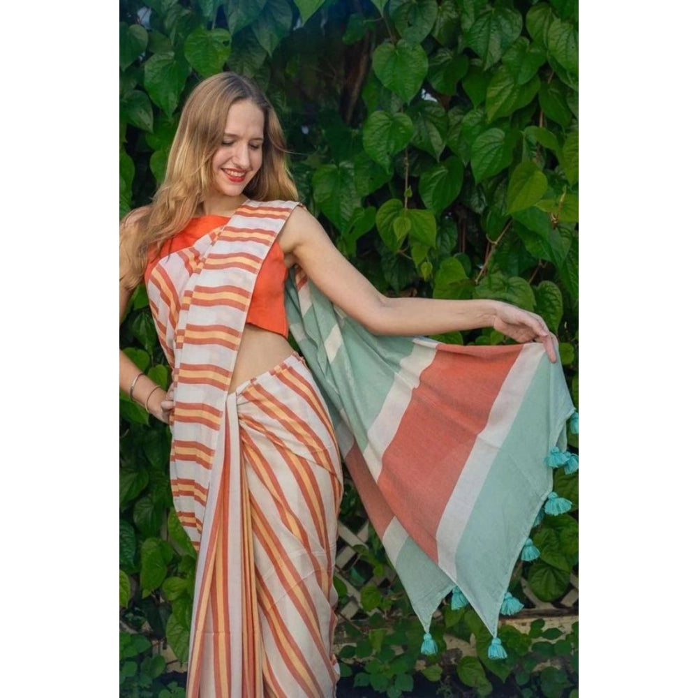 Embellished Women's Linen Printed Saree With Blouse Piece