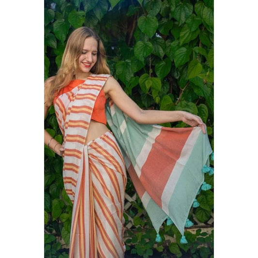 Embellished Women's Linen Printed Saree With Blouse Piece