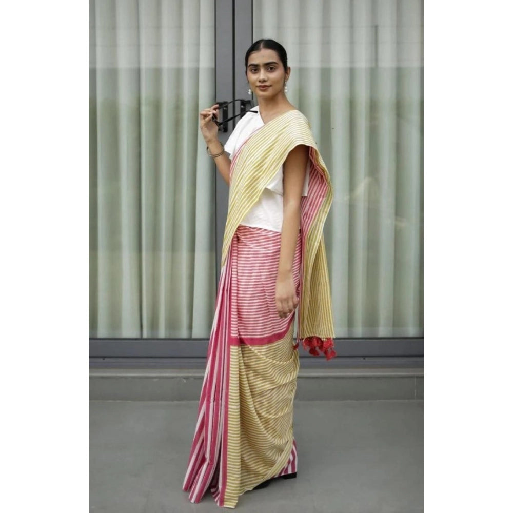 Embellished Women's Linen Printed Saree With Blouse Piece