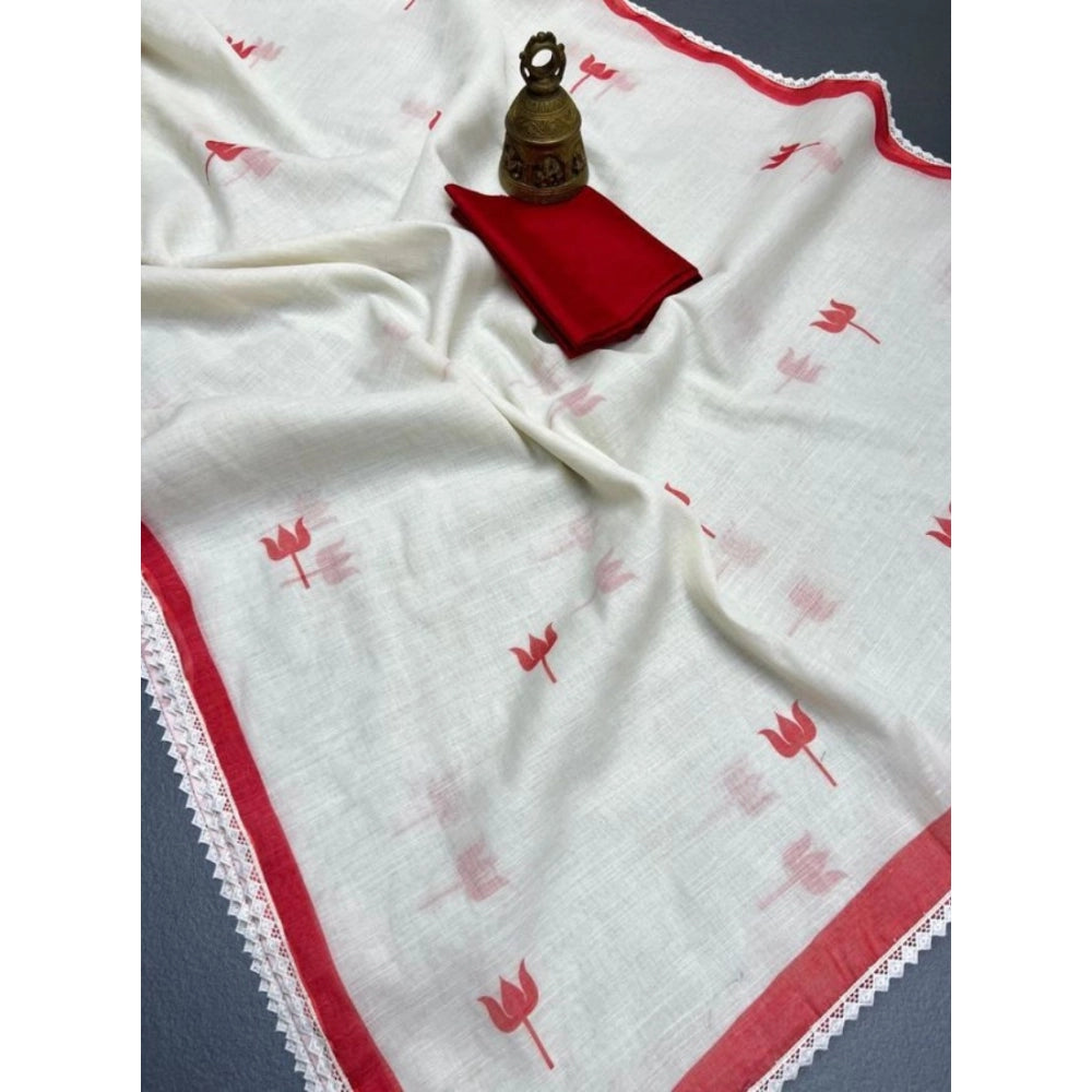 Embellished Women's Linen Printed Saree With Blouse Piece