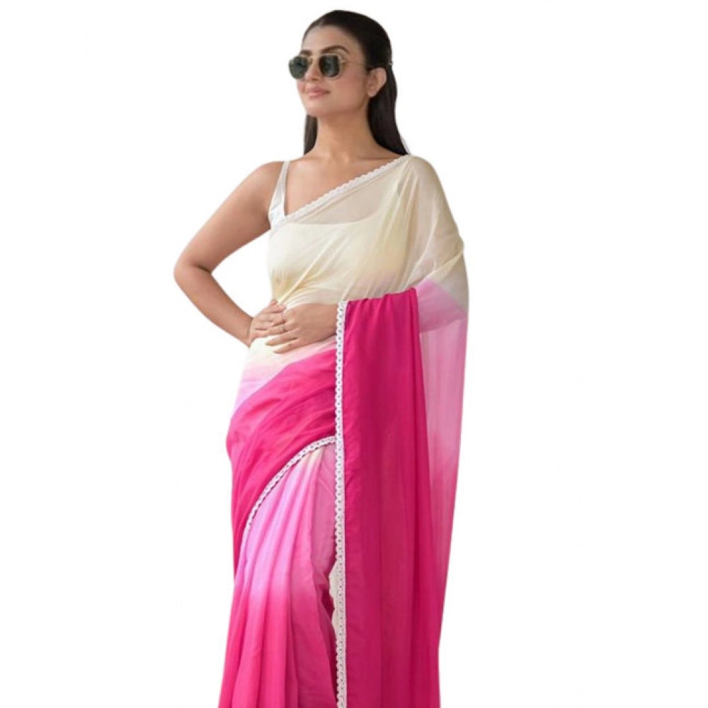 Embellished Women's Linen Printed Saree With Blouse Piece