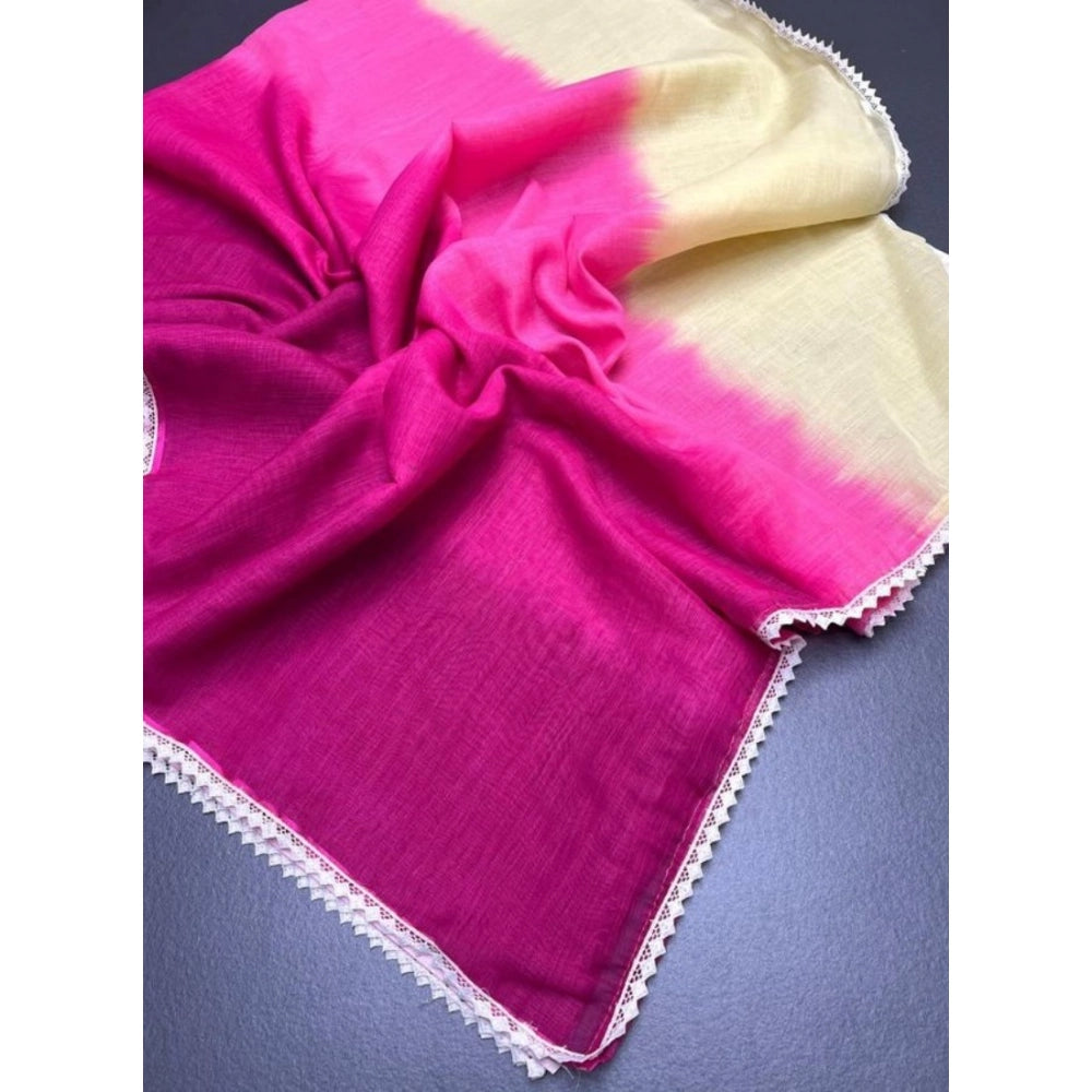 Embellished Women's Linen Printed Saree With Blouse Piece