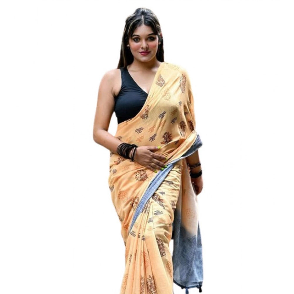 Embellished Women's Linen Printed Saree With Blouse Piece