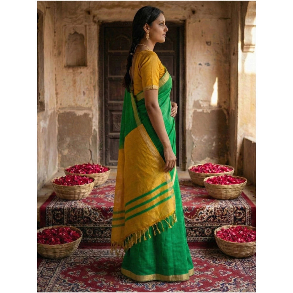Classy Women's Cotton Printed Saree With Blouse Piece