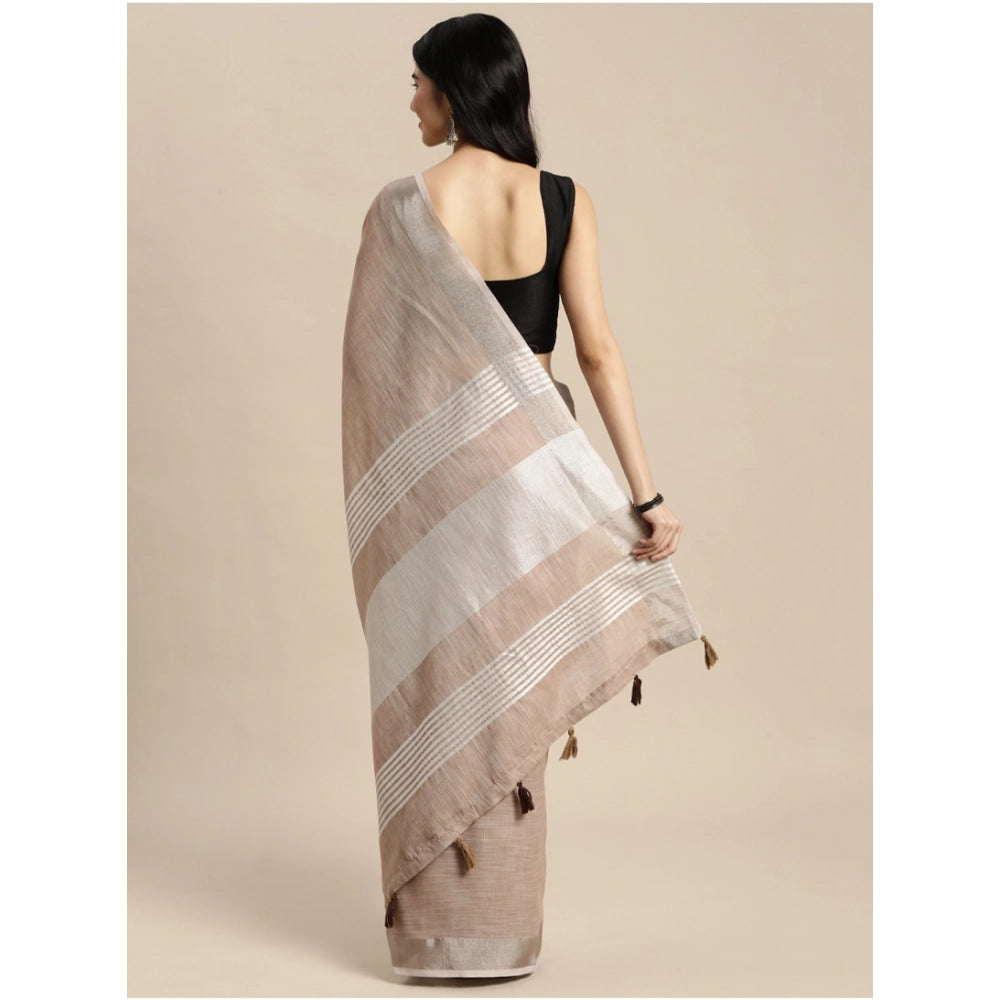 Wonderful Women's Linen Cotton Printed Saree With Blouse Piece