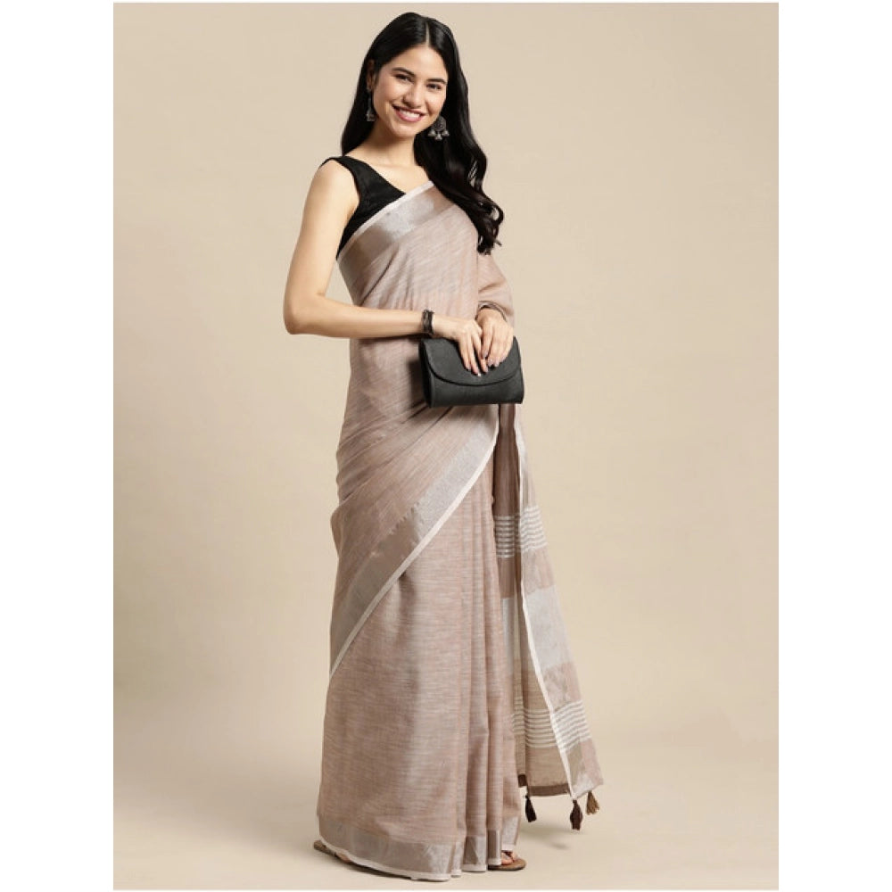 Wonderful Women's Linen Cotton Printed Saree With Blouse Piece
