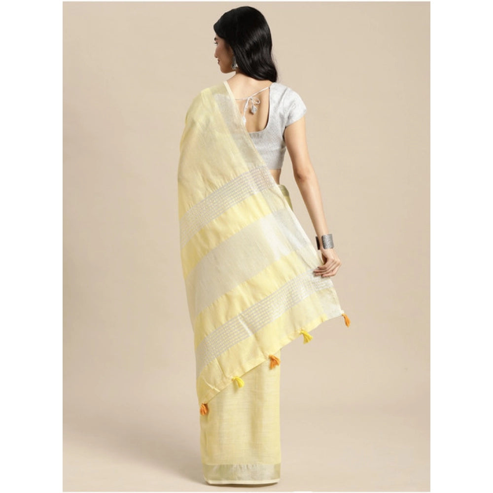 Wonderful Women's Linen Cotton Printed Saree With Blouse Piece