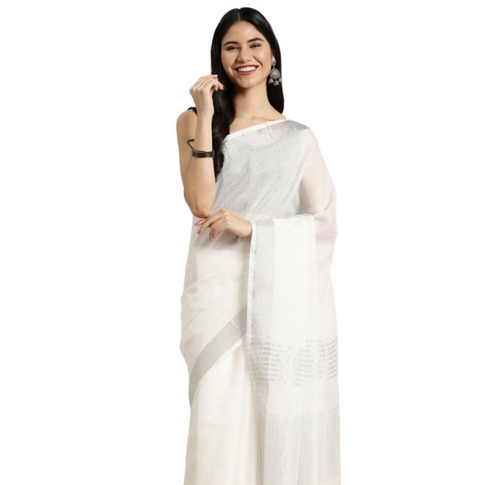 Wonderful Women's Linen Cotton Printed Saree With Blouse Piece