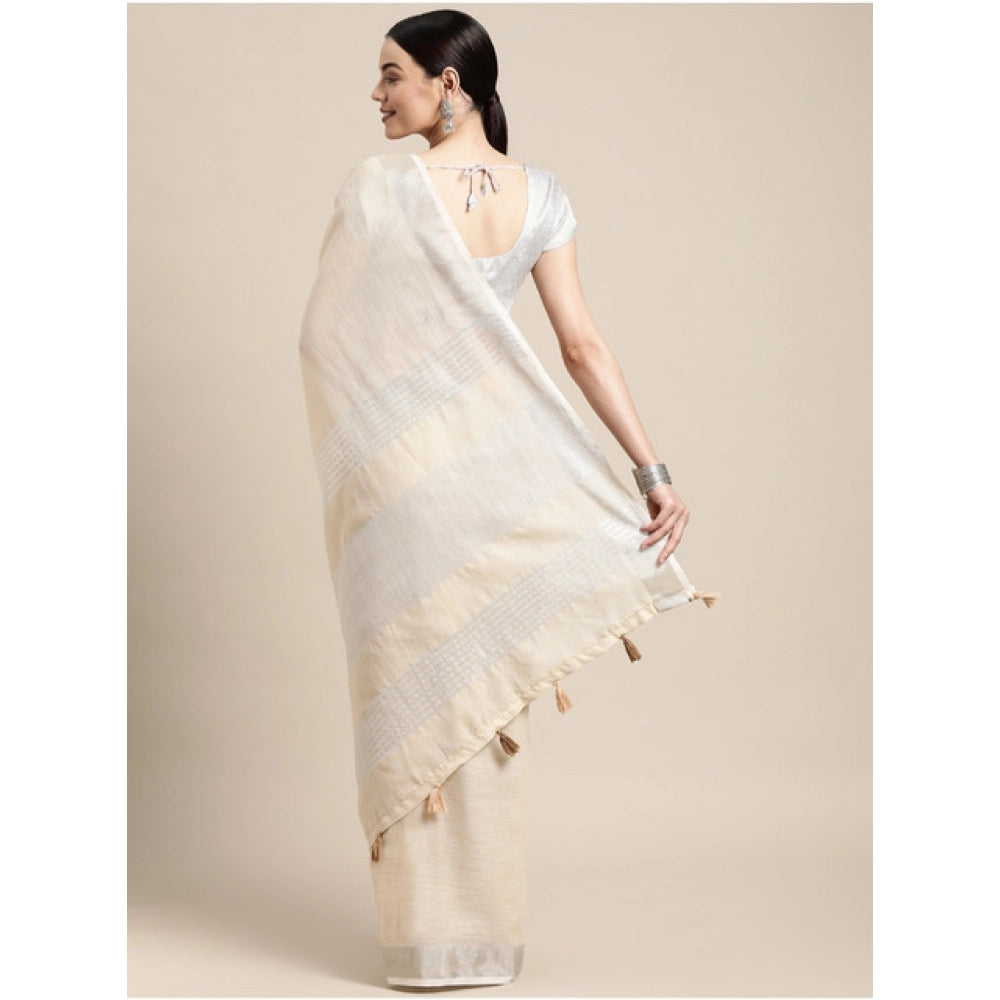 Wonderful Women's Linen Cotton Printed Saree With Blouse Piece