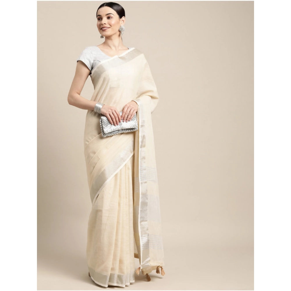 Wonderful Women's Linen Cotton Printed Saree With Blouse Piece