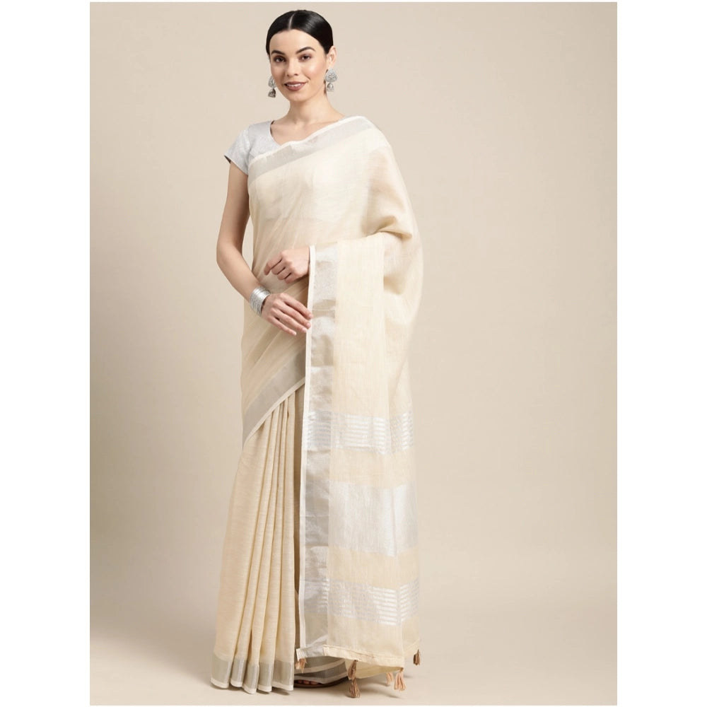 Wonderful Women's Linen Cotton Printed Saree With Blouse Piece