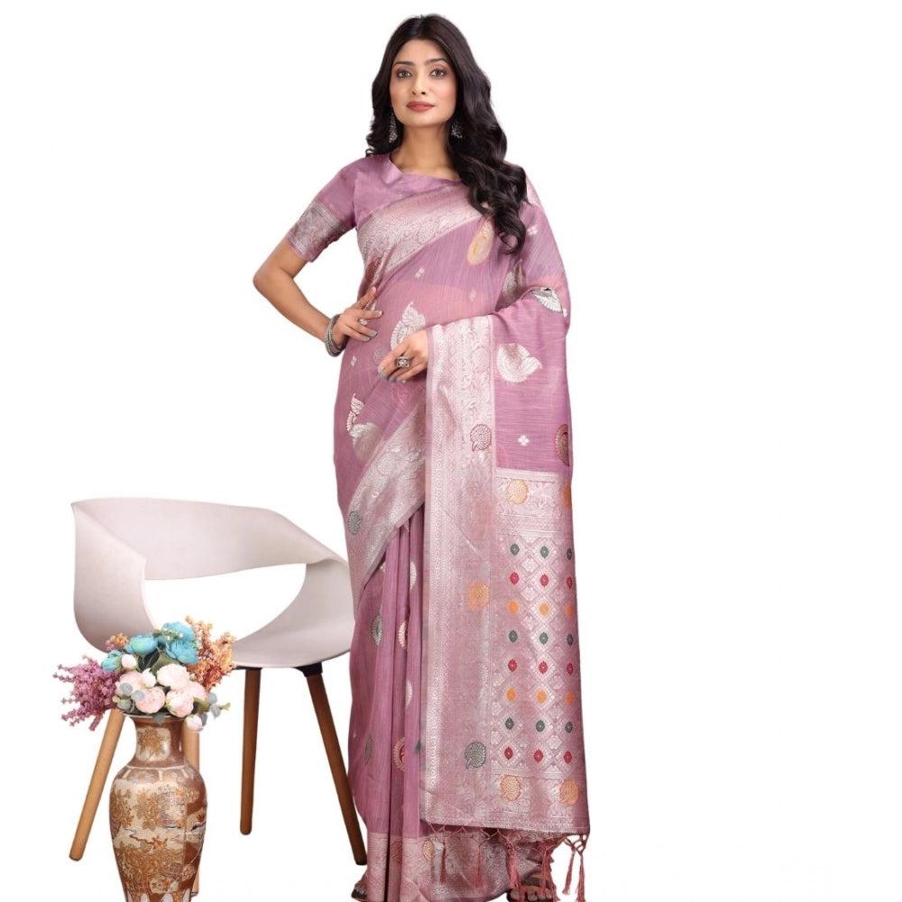 Trendy Women's Linen Cotton Printed Saree With Blouse Piece
