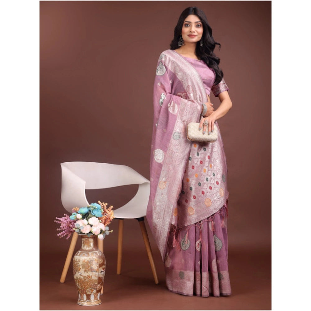 Trendy Women's Linen Cotton Printed Saree With Blouse Piece