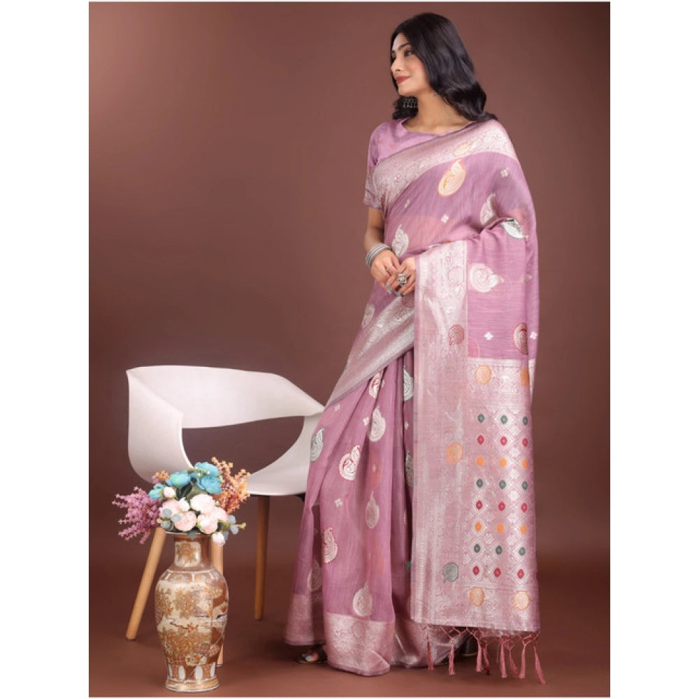 Trendy Women's Linen Cotton Printed Saree With Blouse Piece