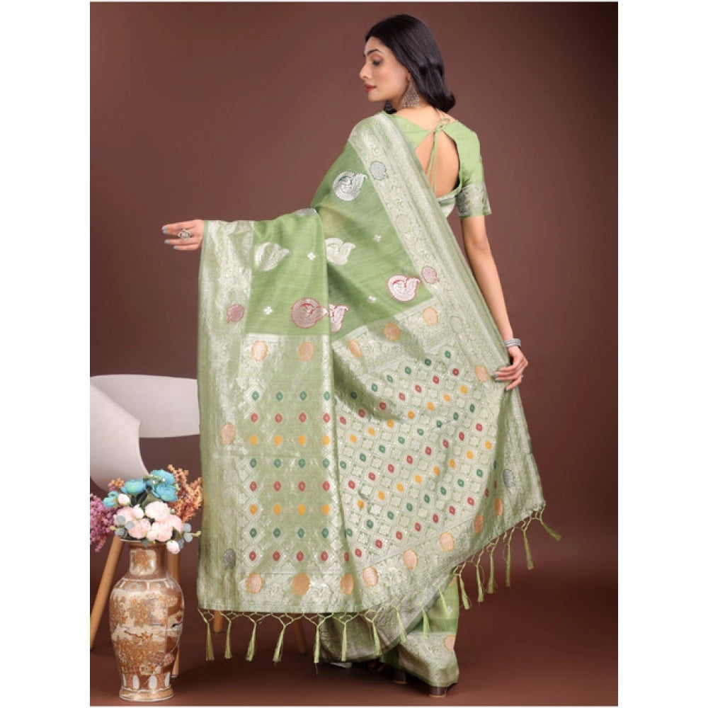 Trendy Women's Linen Cotton Printed Saree With Blouse Piece