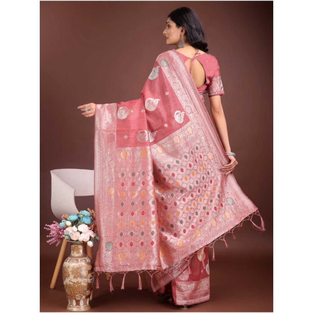 Trendy Women's Linen Cotton Printed Saree With Blouse Piece
