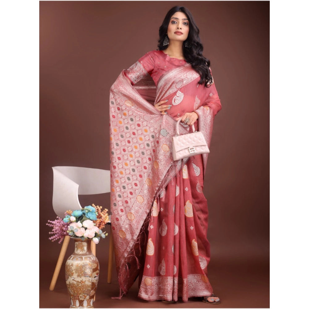 Trendy Women's Linen Cotton Printed Saree With Blouse Piece