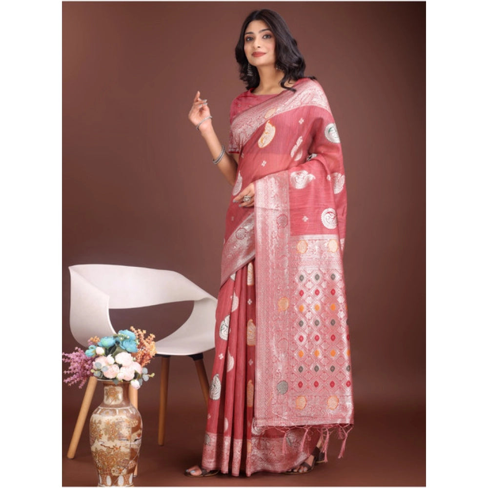Trendy Women's Linen Cotton Printed Saree With Blouse Piece
