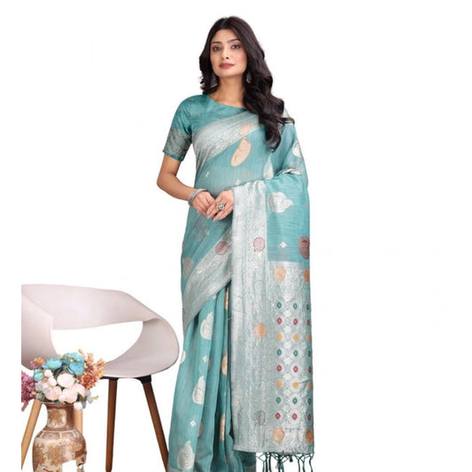 Trendy Women's Linen Cotton Printed Saree With Blouse Piece