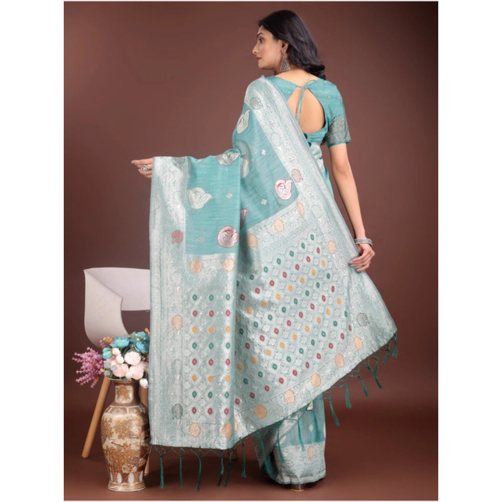 Trendy Women's Linen Cotton Printed Saree With Blouse Piece