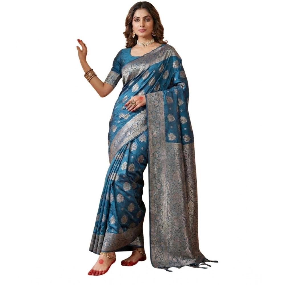 Attractive Women's Silk Blend Printed Saree With Blouse Piece
