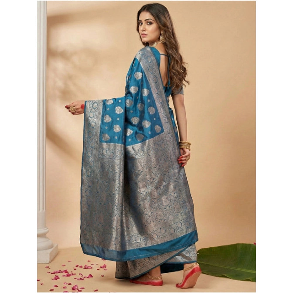 Attractive Women's Silk Blend Printed Saree With Blouse Piece