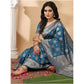 Attractive Women's Silk Blend Printed Saree With Blouse Piece