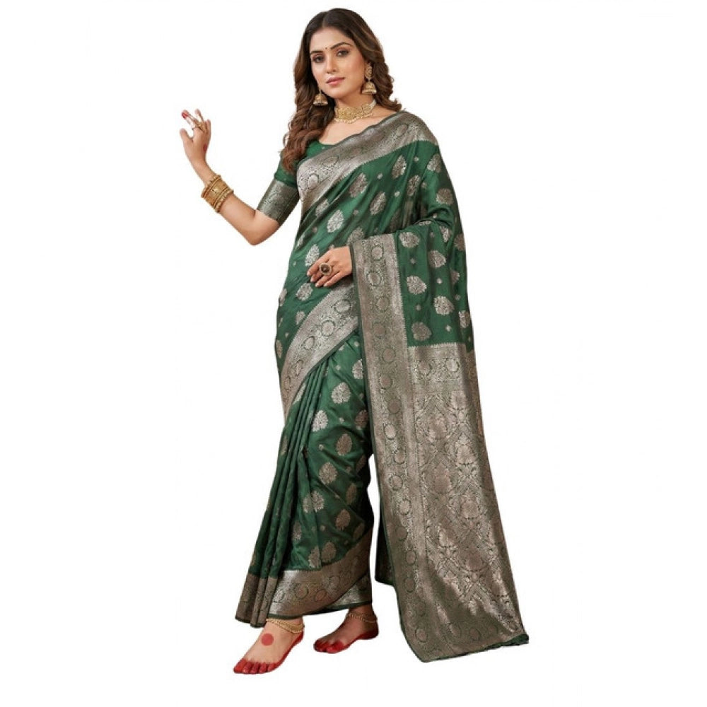 Attractive Women's Silk Blend Printed Saree With Blouse Piece