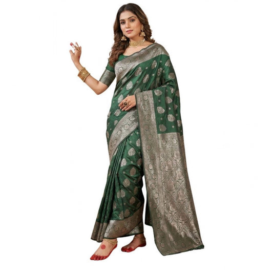 Attractive Women's Silk Blend Printed Saree With Blouse Piece