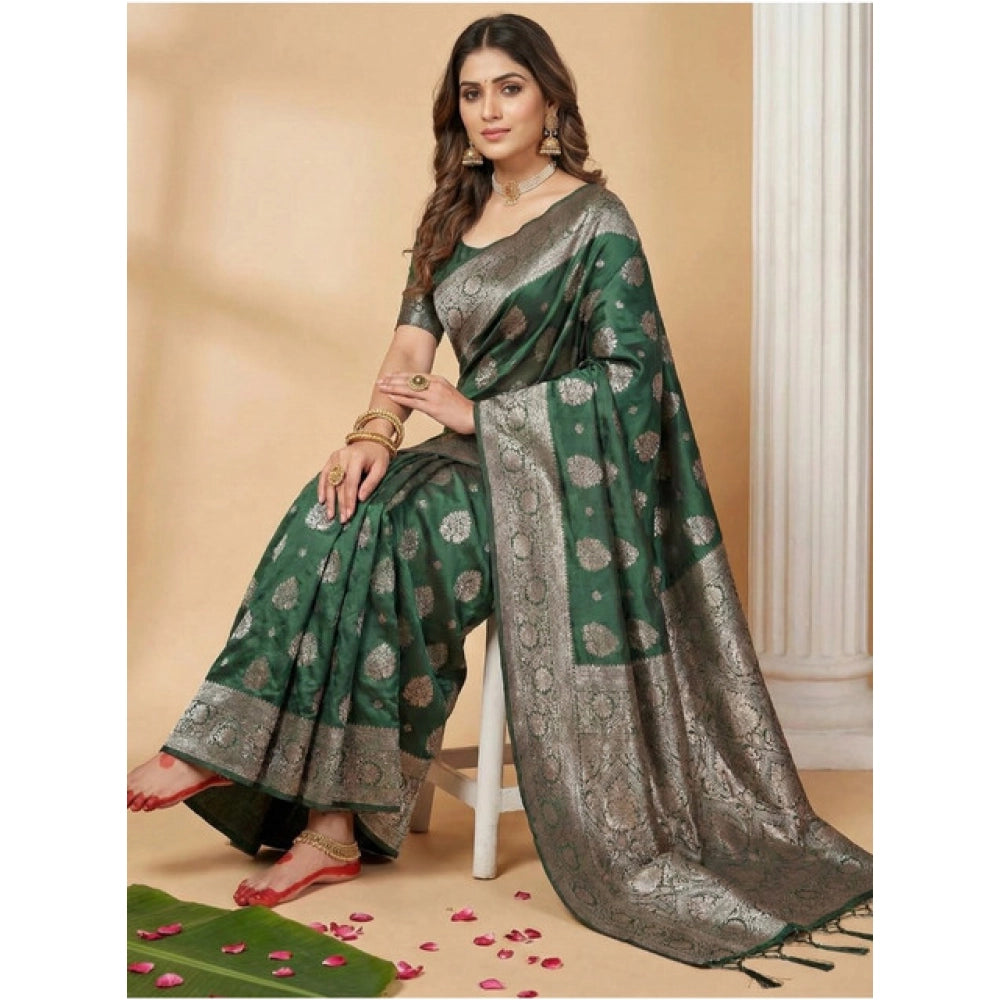 Attractive Women's Silk Blend Printed Saree With Blouse Piece