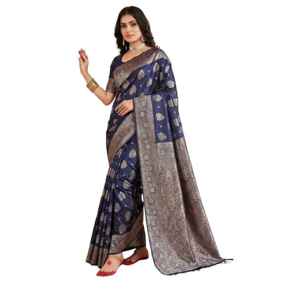 Attractive Women's Silk Blend Printed Saree With Blouse Piece