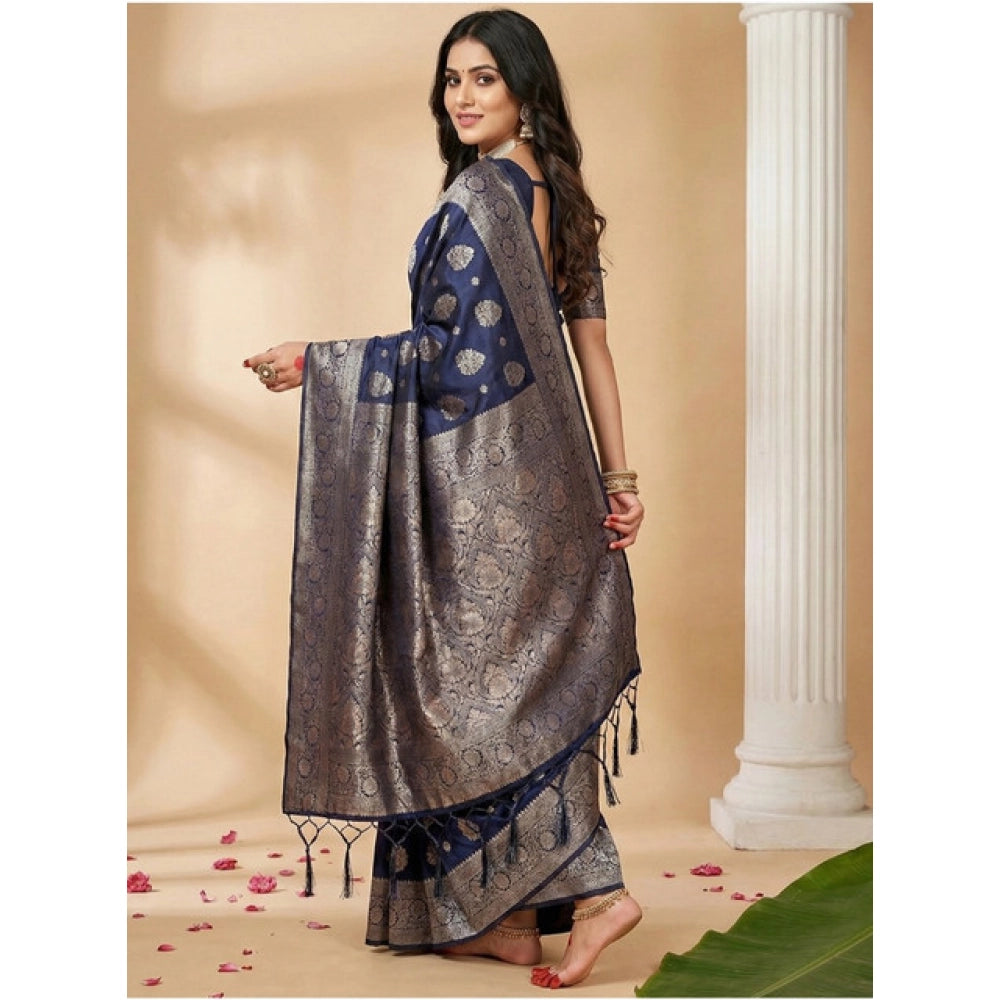 Attractive Women's Silk Blend Printed Saree With Blouse Piece