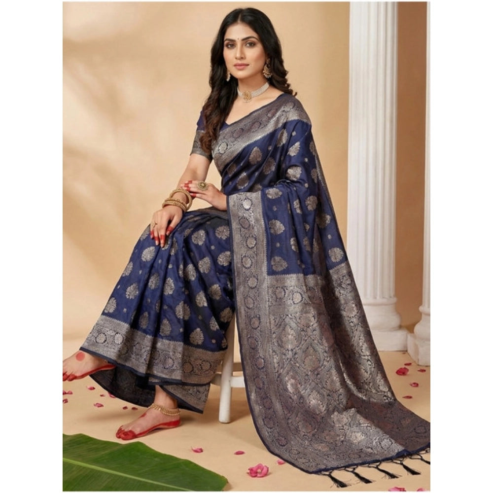 Attractive Women's Silk Blend Printed Saree With Blouse Piece