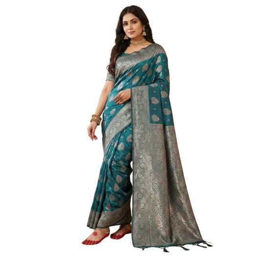 Attractive Women's Silk Blend Printed Saree With Blouse Piece