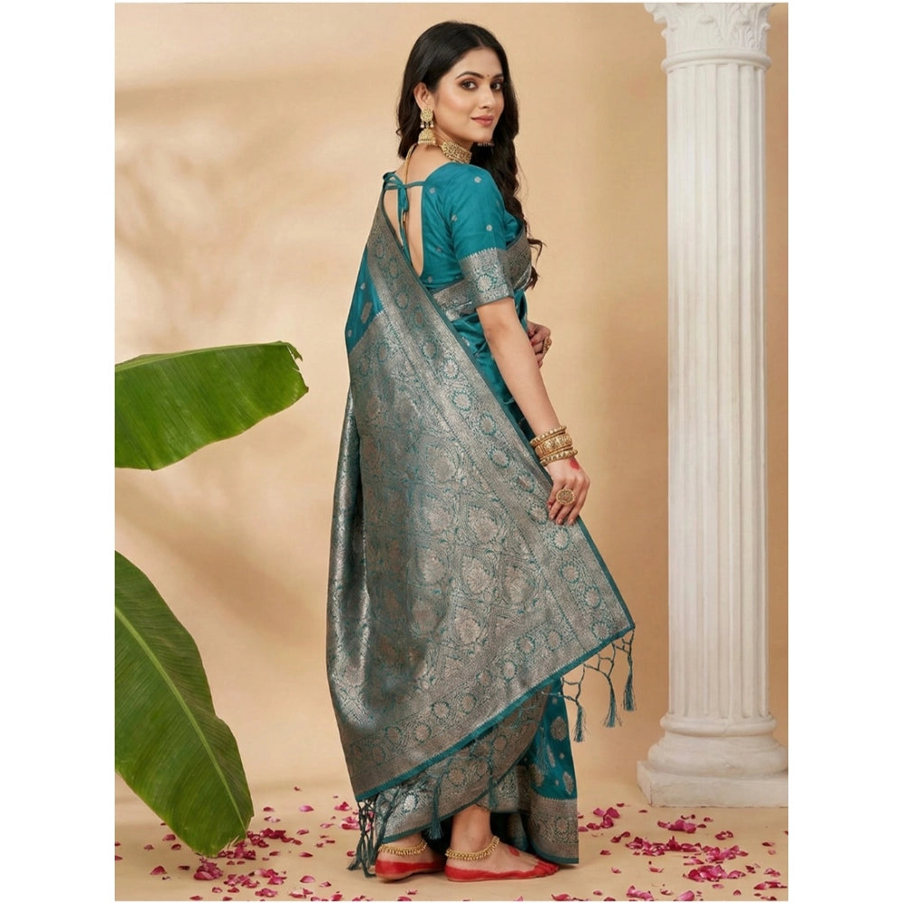 Attractive Women's Silk Blend Printed Saree With Blouse Piece