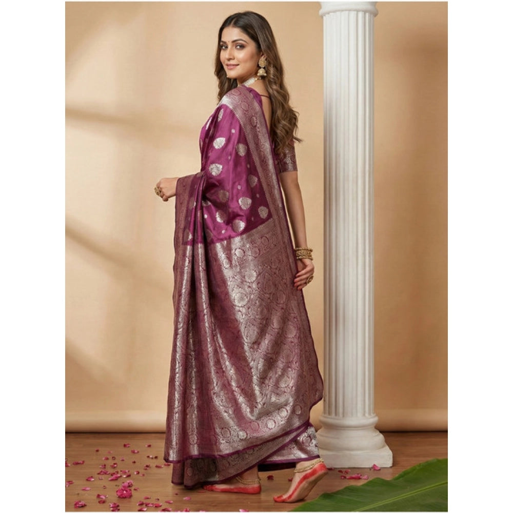 Attractive Women's Silk Blend Printed Saree With Blouse Piece