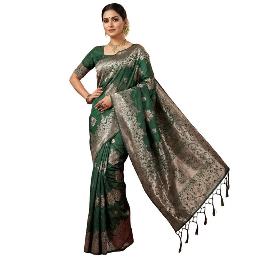 Attractive Women's Silk Blend Printed Saree With Blouse Piece