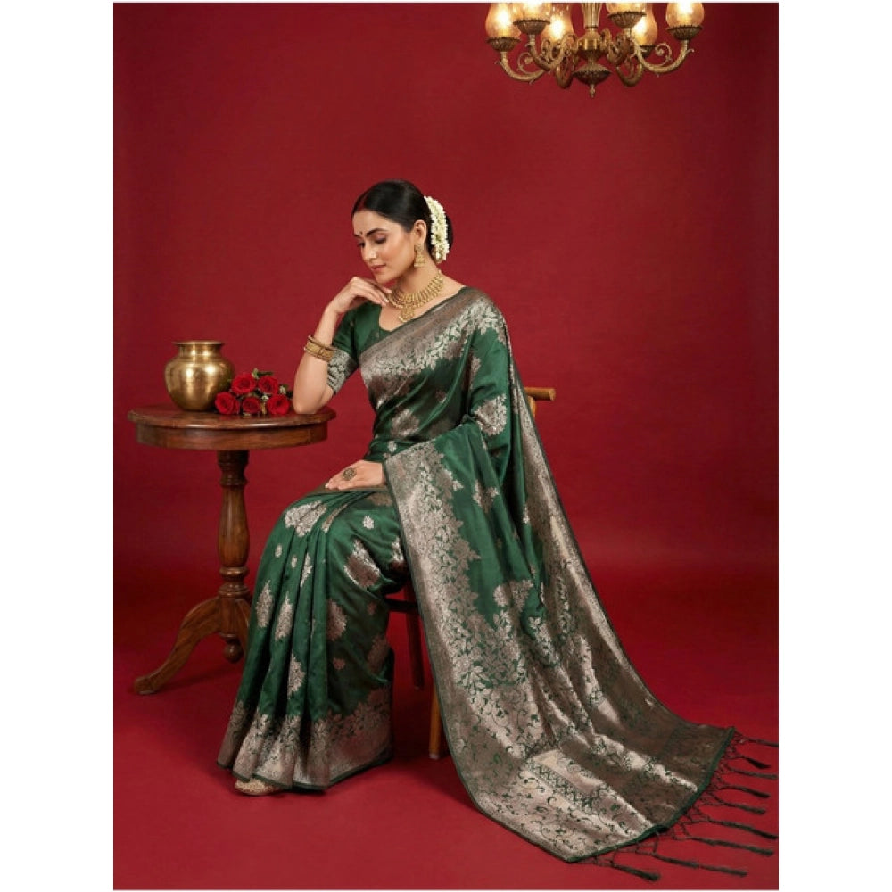 Attractive Women's Silk Blend Printed Saree With Blouse Piece