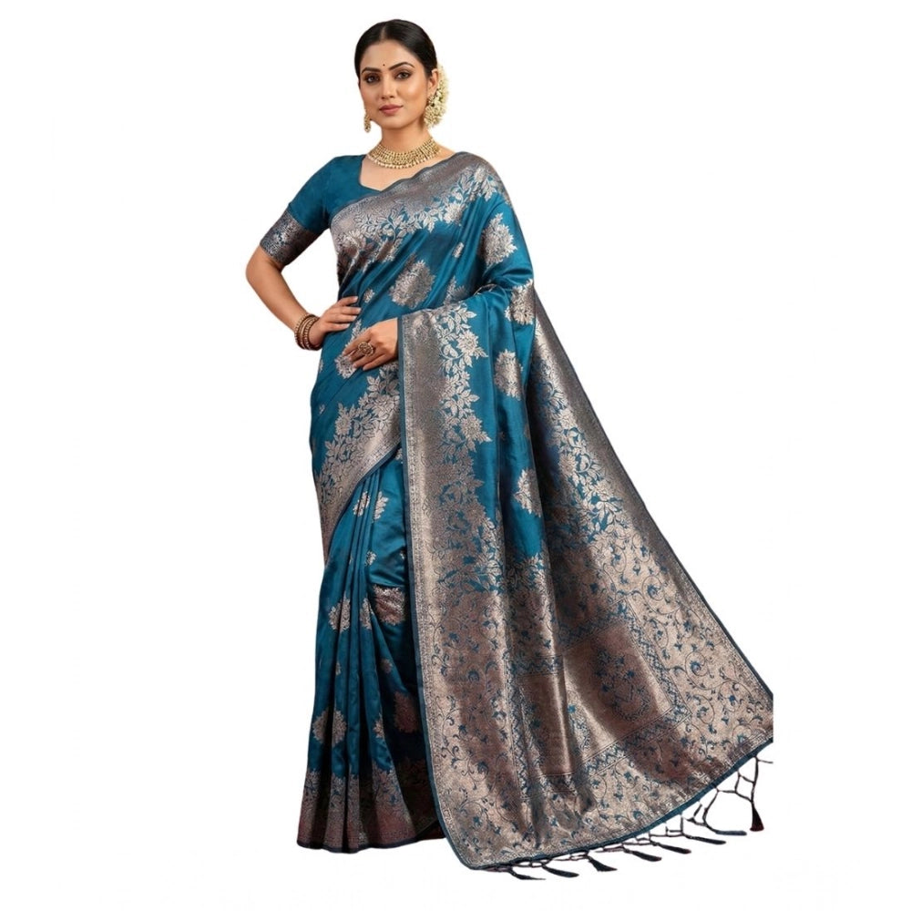 Attractive Women's Silk Blend Printed Saree With Blouse Piece